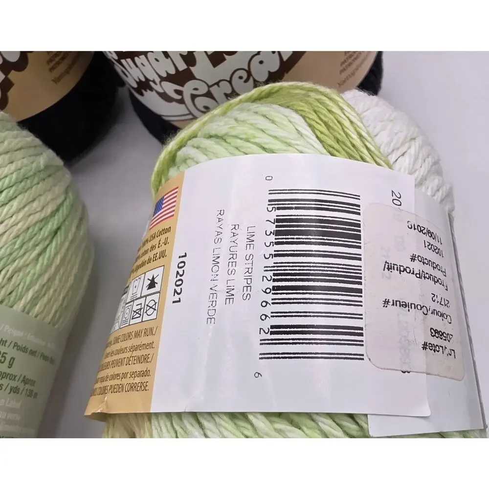 Lily Sugar 'n Cream Aloe Vera Cotton Yarn Lot Of 4 Green And Black